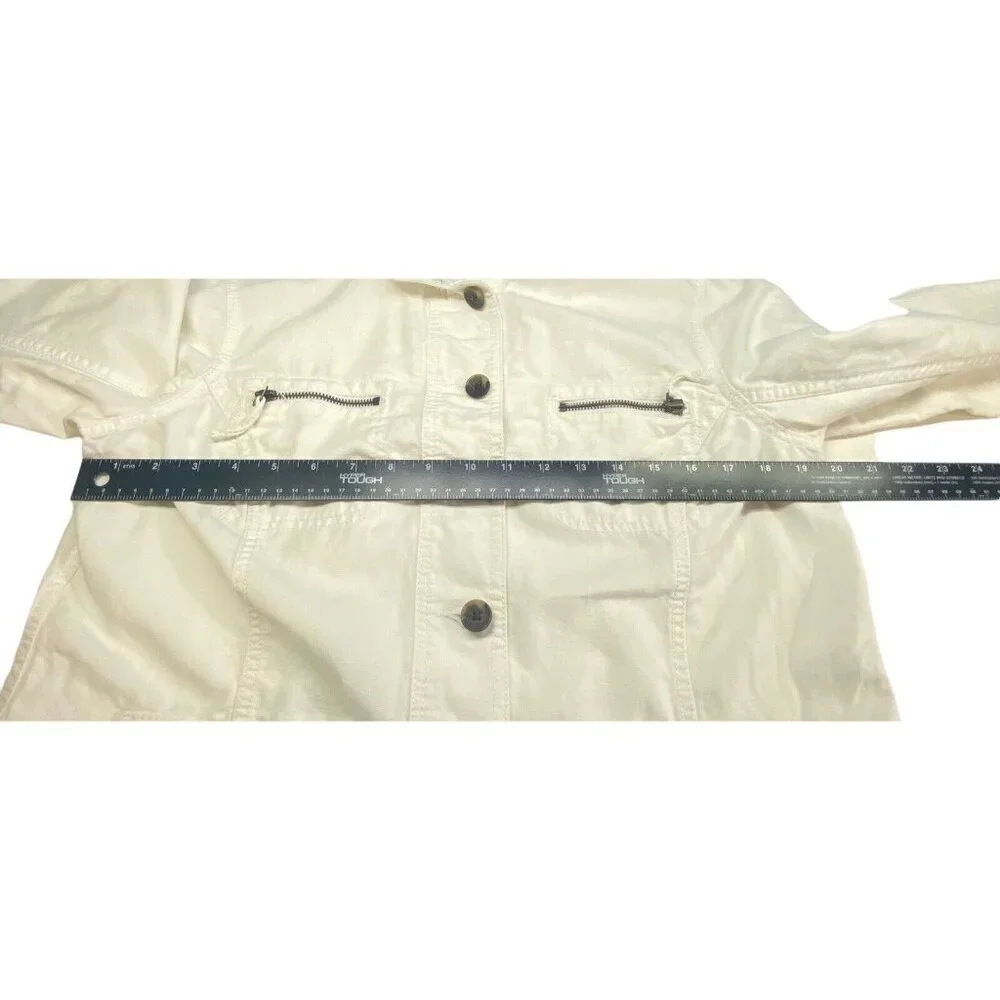 EDDIE BAUER Women Linen Blend Button Front Collared Jacket Sz L‎ White Classic
